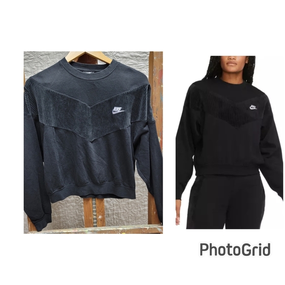 Nike Tops - Nike Women's Heritage Fleece Crew Sweatshirt Medium Black v-stripe velour velvet
